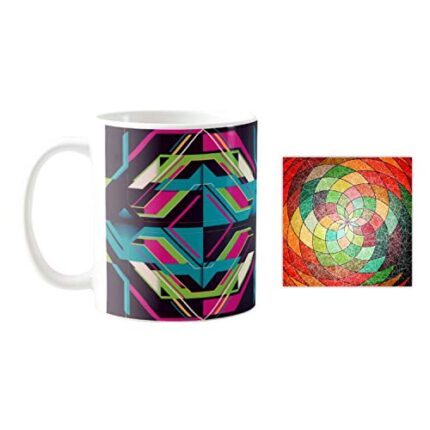 Yaya Cafe Rhythmically Abstract Printed Ceramic Coffee Mug 330ml with Coaster - Image 1