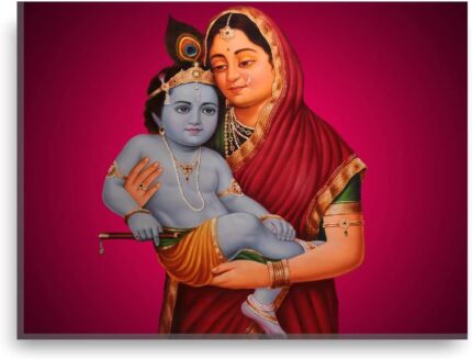 Yaya Cafe™ Serene Krishna Yashoda Maa Wall Painting Canvas Frame Poster Gifts - 12 x 9 inches - Image 1
