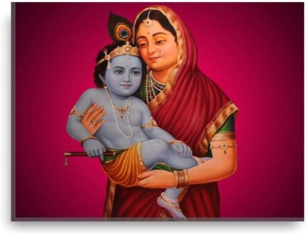 Yaya Cafe Serene Yashoda Maa Krishna Idol Modern Art Wall Painting Canvas Frame Poster - 9 x 12 inches - Image 1