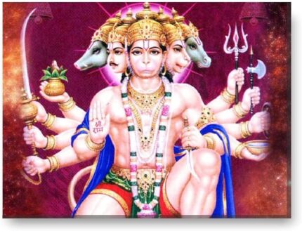 Yaya Cafe Spiritual Panchmukhi Hanuman Idol Modern Art Wall Painting Canvas Frame Poster - 9 x 12 inches - Image 1