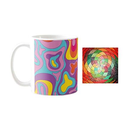 Yaya Cafe Splendid Abstract Printed Ceramic Coffee Mug 330ml with Coaster - Image 1