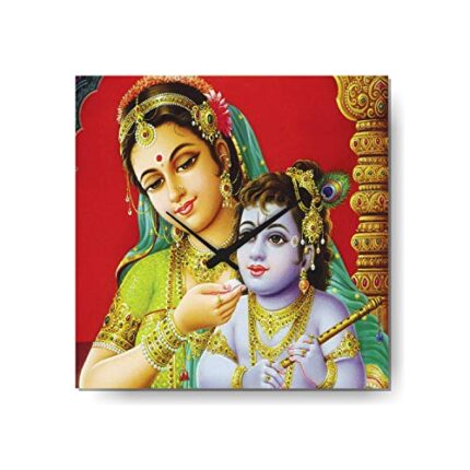 Yaya Cafe Sri Krishna with Yashoda Ma Canvas Wall Clock Religious - 12 x 12 inches