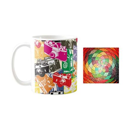 Yaya Cafe Statuesque Abstract Printed Ceramic Coffee Mug 330ml with Coaster - Image 1