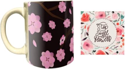 Yaya Cafe Statuesque Floral Flower Handmade Ceramic Coffee Mug with Coaster 325 ml - Image 1