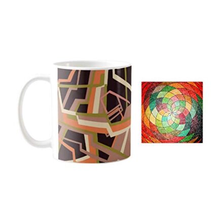 Yaya Cafe Stunning Abstract Printed Ceramic Coffee Mug 330ml with Coaster - Image 1