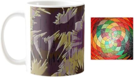 Yaya Cafe Subtle Abstract Printed Ceramic Coffee Mug 330ml with Coaster - Image 1