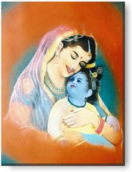 Yaya Cafe Surreal Love Yashoda Maa Krishna Idol Modern Art Wall Painting Canvas Frame Poster - 12 x 9 inches - Image 1
