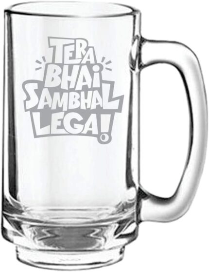 Yaya Cafe Tera Bhai Full Set Hai Sambhal Lega Hindi Engraved Beer Mugs Set of 2 with Coaster - Playboy Beer 357 Ml - Image 4