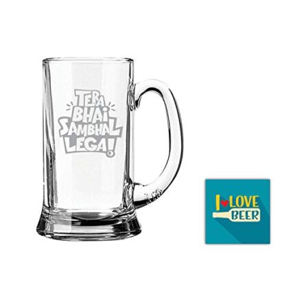Yaya Cafe Tera Bhai Sambhal Lega Hindi Engraved Beer Mug - Icon Beer 580 Ml - Image 1