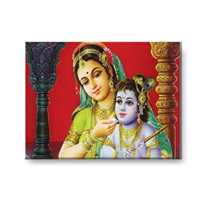 Yaya Cafe™ Timeless Love Krishna Yashoda Maa Wall Painting Canvas Frame Poster Gifts - 12 x 9 inches - Image 1