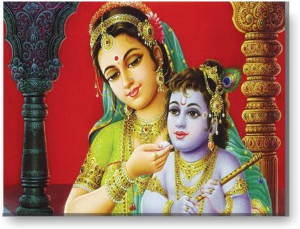 Yaya Cafe Timeless Love Krishna Yashoda Maa Wall Painting for Mom Canvas Photoframe Diwali Gifts - Image 1