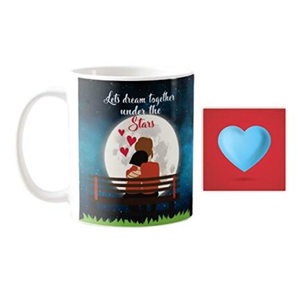 Yaya Cafe Valentine Gift Combo for Girlfriend Lets Dream Together Under Stars Cushion Cover, Mug, Coaster - Image 1