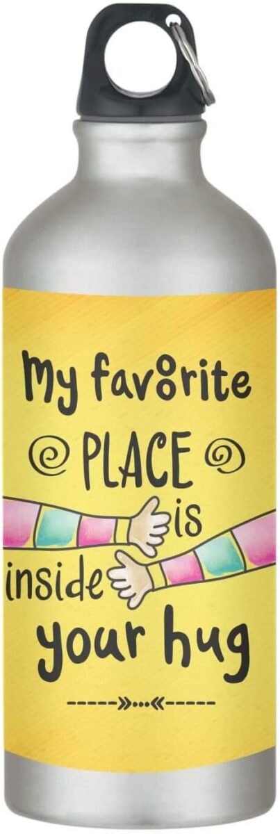 Gifts for Boyfriend Husband My Favorite Place is Inside Your Hug Stainless Steel Sipper Water Bottle - 600 ml