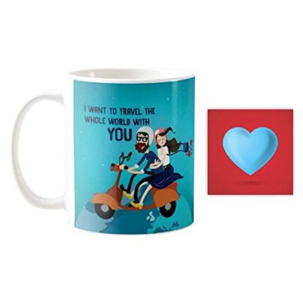 Yaya Cafe Valentine Gifts for Girlfriend Boyfriend Husband Wife Travel World with You Scooter Coffee Mug 330 ml - Image 1