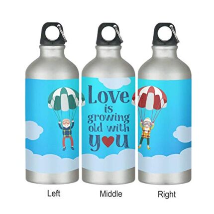 Wife Husband Fun Love is Growing Old with You Parachute Stainless Steel Sipper Water Bottle - 600 ml