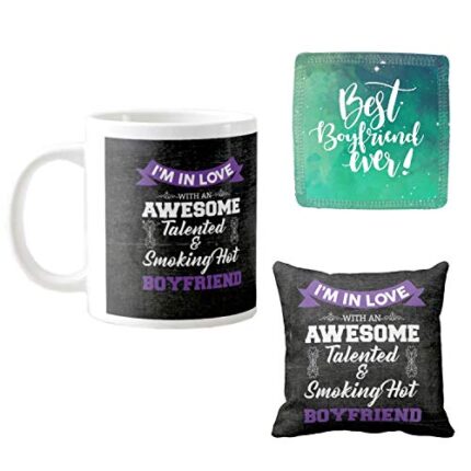 Yaya Cafe Valentines Day Gift for Wife Awesome Talented Smoking Hot Boyfriend Printed Ceramic Coffee Mug 325 ml with Cotton Cushion Covers 12 x 12 inches - Image 1