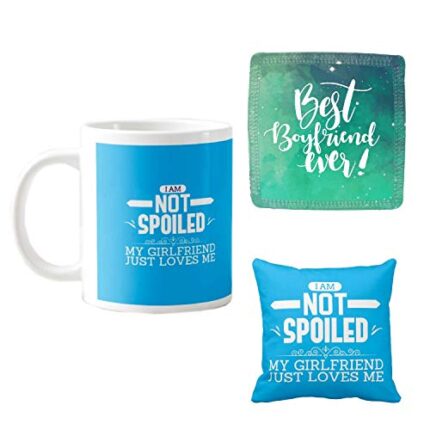 Yaya Cafe Valentines Day Gift for Wife I am Not Spoiled My Girlfriend Loves Me Printed Ceramic Coffee Mug 325 ml with Cotton Cushion Covers 12 x 12 inches - Image 1