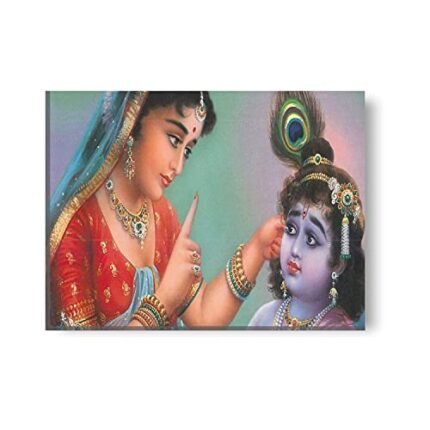 Yaya Cafe Yashoda Maa with Natkhat Krishna Idol Modern Art Wall Painting Canvas Frame Poster - 9 x 12 inches - Image 1